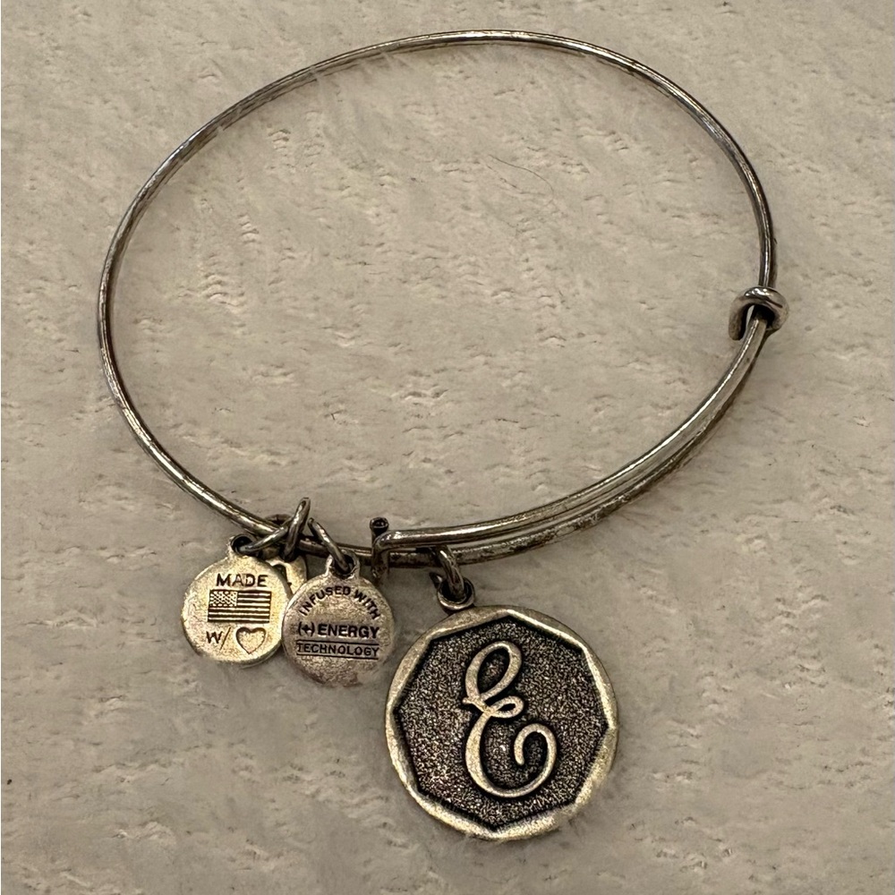 Alex and Ani "E" Silver Charm Bracelet